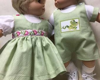 Green Flowers and Frogs Outfit for 15" Bitty Baby Girl or Boy or Twins