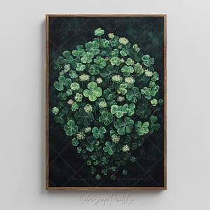 Impression de la Saint-Patrick, trèfle à quatre feuilles, impression d&#39;art mural vert foncé, art mural de la Saint-Patrick, art mural trèfle porte-bonheur, décoration murale irlandaise