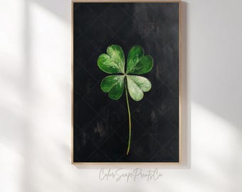 Minimalist Four Leaf Clover Print Lucky Shamrock Wall Art St Patrick's Day Printable Gift St Paddy Day Print Irish Symbol Instant Download