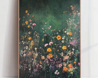 Vintage Garden Painting Botanical Landscape Print Wildflower Field Framed Wall Art Field Of Flowers Painting Wildflower Meadow Print