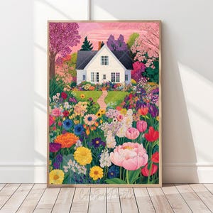 Whimsical Garden Wall Art Flower Garden Print Summer Cottage Garden Print Vibrant Garden Landscape Poster Whimsical Countryside Nursery Art
