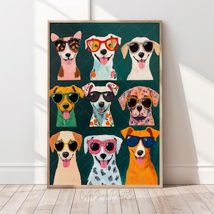 Funny Dog Wall Art Print Dogs Wearing Sunglasses Print Colorful Dog Artwork Whimsical Dog Illustration Pet Lover Gift Nursery Animal Print