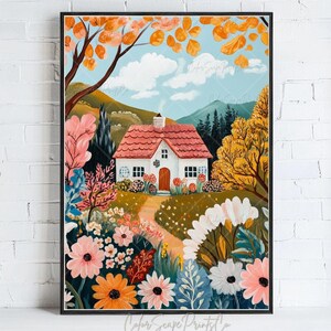 Spring Garden Illustration Flower Garden Art Vibrant Landscape Painting Whimsical Garden Art Floral Art Colorful Wall Art Bright Scenery Art