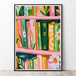 Book Stack Painting Pastel Bookshelf Print Colorful Book Print Booklover Gift Reader Gift Bookish Merch Whimsical Bookshelf Reading Nook Art