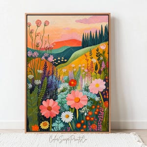 Colorful Landscape Print Bright Wildflower Landscape Colorful Mountain Print Spring Botanical Art Summer Flower Vibrant Nature-Inspired Art