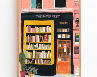 Vintage Bookstore Print Pink Bookshop Print New York Bookstore Poster Bookish Wall Art NYC Bookstore Print Booklover Gift Literary Books Art