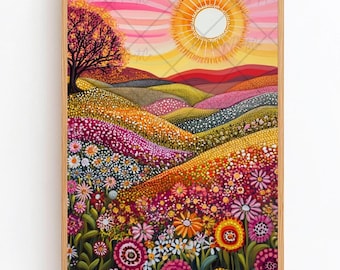 Vibrant Landscape Print Abstract Mountain Artwork Colorful Landscape Painting Indigenous Australian Art Bright Vibrant Print Aboriginal Art