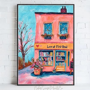 Valentines Bookstore Print Vintage Bookstore Print Valentines Book Lover Gift Pink Bookshop Poster Reading Art Print Library Art Books Art