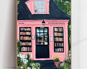 Cozy Pink Bookstore Wall Art Vintage Inspired Bookshop Print Whimsical Reading Nook Cute Booklover Decor Aesthetic Literary Art Bookish Gift