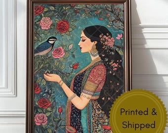 Mughal Woman in Garden Print, Traditional Indian Wall Art