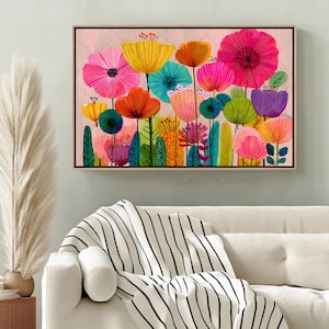Bright Flowers Art Print Modern Floral Botanical Art Printable Colorful Flowers Wall Decor Floral Landscape Print Eclectic Colorful Wall Art