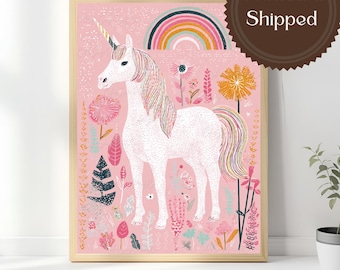 Decorazione murale per cameretta con unicorno, stampa con unicorno arcobaleno rosa, decorazioni per cameretta per bambine, decorazioni murali boho stravaganti per bambini, decorazioni per cameretta per bambine