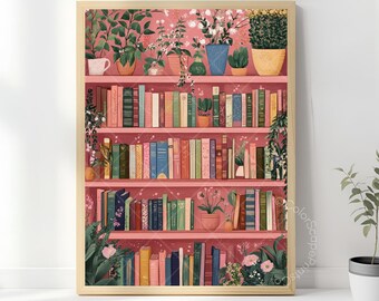 Cozy Reading Nook Wall Art - Libreria stravagante stampabile, decorazione per biblioteca domestica, regalo per amanti dei libri