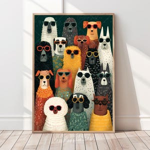 Funny Dog Wall Art Print Colorful Dog Artwork Whimsical Dog Illustration Dogs Wearing Sunglasses Print Pet Lover Gift Nursery Animal Print