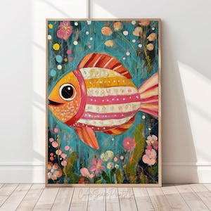 Whimsical Fish Art Print Cute Striped Fish Print Colorful Nursery Print Whimsical Ocean Animal Wall Art Coastal Animal Nursery Wall Art
