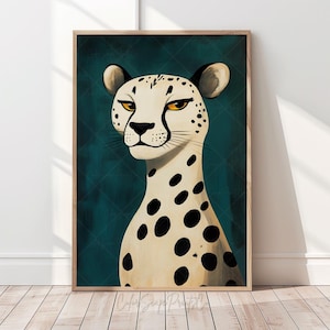 White Cheetah Wall Art Print Funny White Cheetah Painting Funny Animal Art Jungle Animal Printable Safari Nursery Decor Dark Green Wall Art