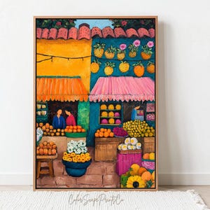 Mexican Market Scene Wall Art Colorful Spice Market Painting Mexico Illustration Mexican Art Print Latin American Art South America Poster