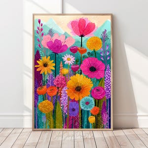 Vibrant Wildflower Garden Art Print Flower Garden Illustration Summer Flower Field Art Bold Colorful Floral Wall Decor Nature-Inspired Print