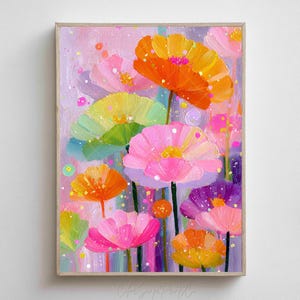 Bright Flowers Art Printable Modern Floral Botanical Art Whimsical Flower Wall Decor Colorful Wall Art Vibrant Flower Garden Landscape Print