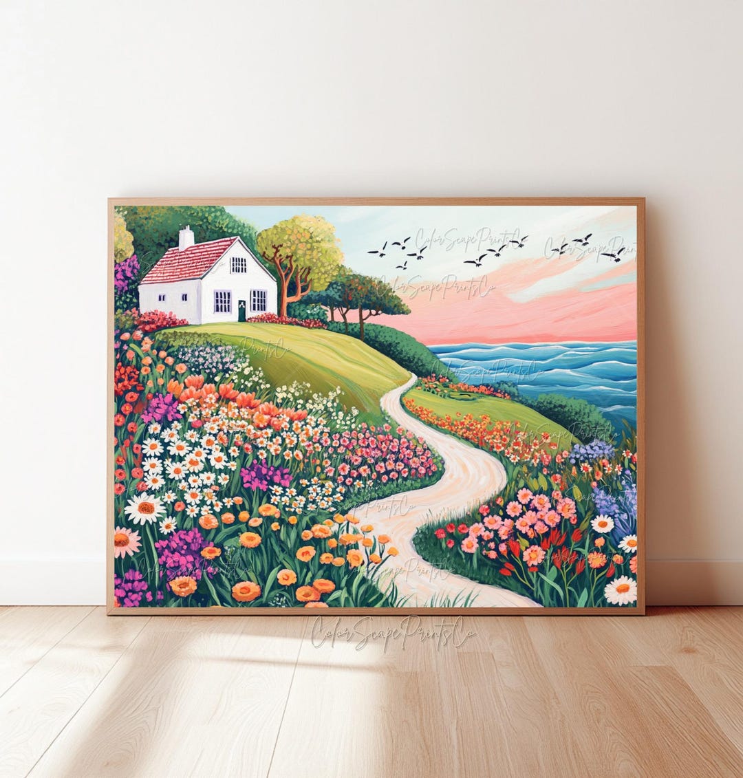 Coastal Cottage Wall Art Coastal Painting Summer Garden Painting ...