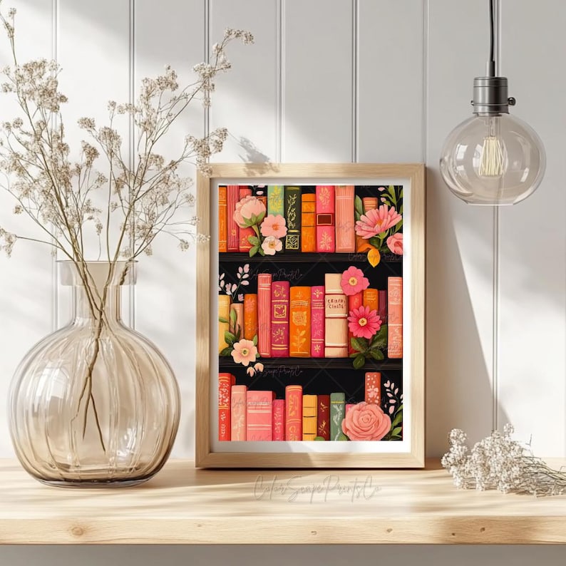 Whimsical Bookshelf Art Print Vintage Book Lover Gift Cozy Reading Nook ...