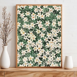 Wildflower Field Print White Flower Field Print Spring Meadow Painting Country Field Landscape Print Floral Landscape Art Botanical Print