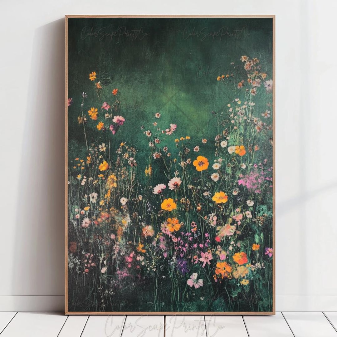 Vintage Garden Painting Botanical Landscape Print Wildflower Field ...