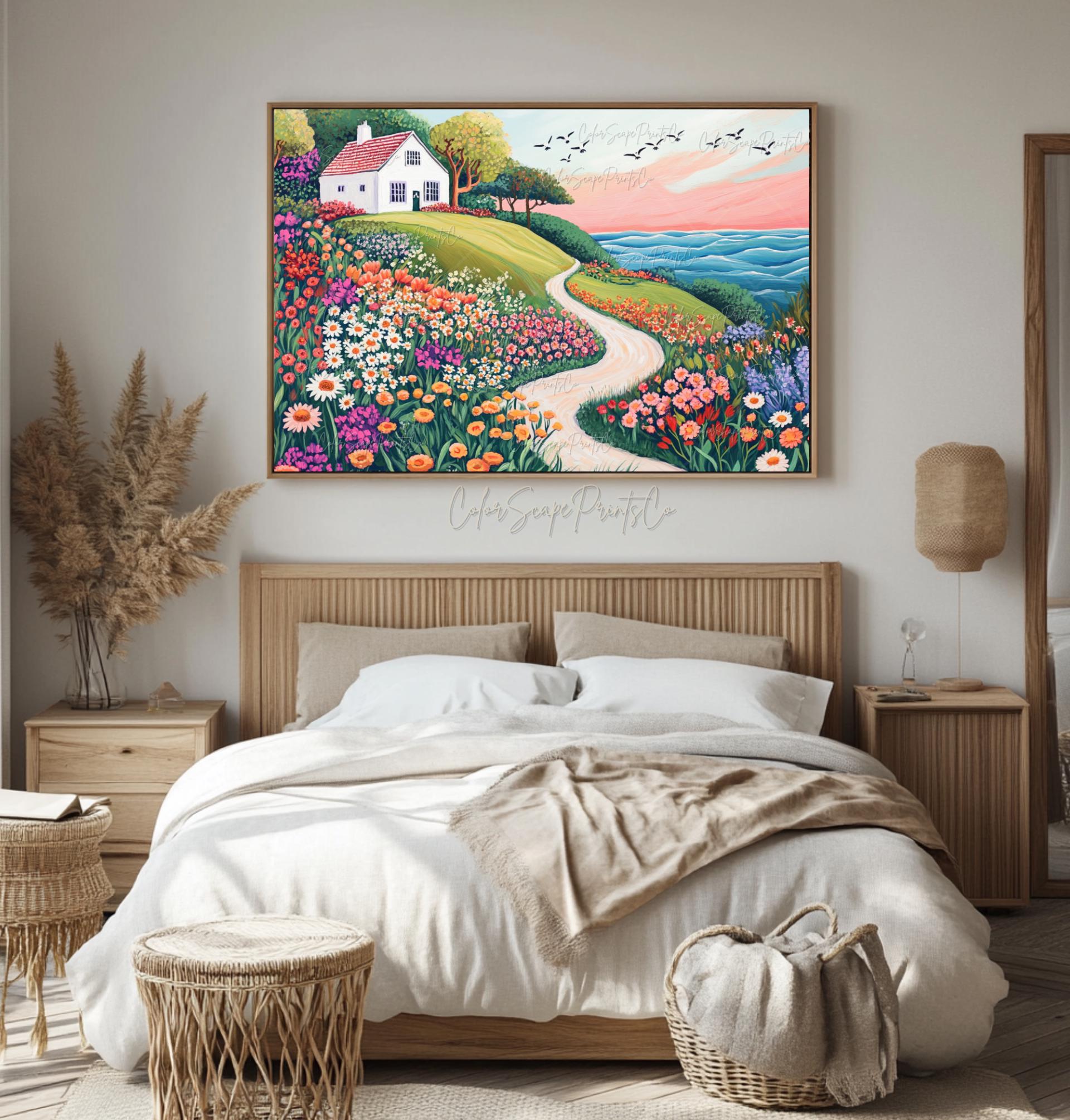 Coastal Cottage Wall Art Coastal Painting Summer Garden Painting ...
