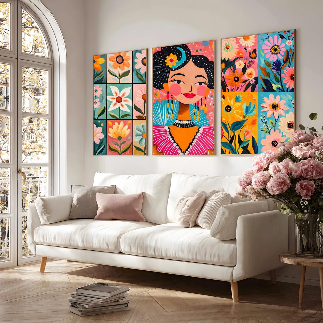 Colorful Mexican Floral Wall Art Mexican Woman Print Mexican Folk Art ...