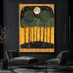 Moon & Stars Wall Art Magical Forest Print Enchanted Landscape Painting ...