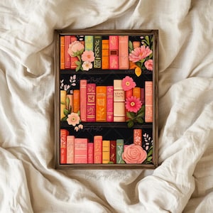 Whimsical Bookshelf Art Print Vintage Book Lover Gift Cozy Reading Nook ...