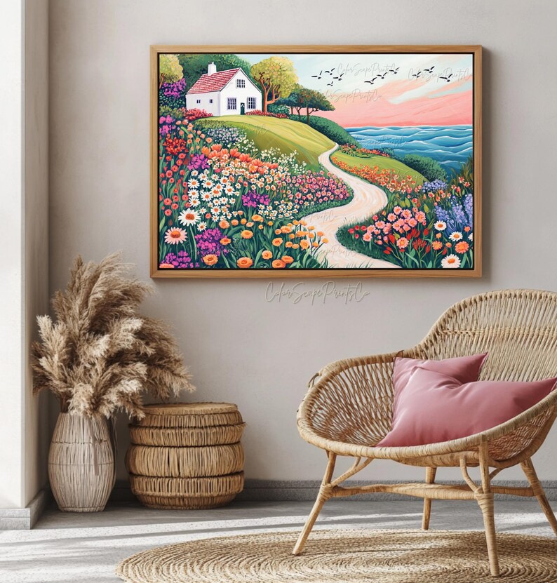 Coastal Cottage Wall Art Coastal Painting Summer Garden Painting ...