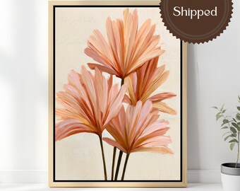 Blush Pink Floral Canvas Wall Art Soft Botanical Painting Large Flower Artwork Contemporary Bedroom Decor Framed Canvas Vertical Wall Decor