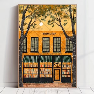 Bookstore Painting New York Bookshop Print Whimsical Bookshelf Print NYC Print Library Poster Booklover Gift Reading Art Bookish Wall Art
