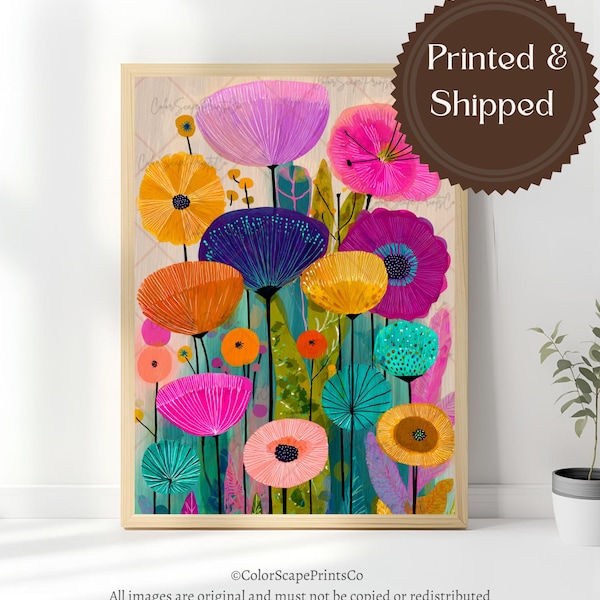 Bright Flowers Framed Art Print Modern Floral Botanical Canvas Colorful Flowers Wall Decor Floral Landscape Print Eclectic Colorful Wall Art