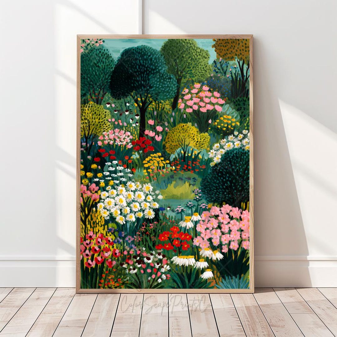 Whimsical Wildflower Garden Print, Colorful Spring Forest