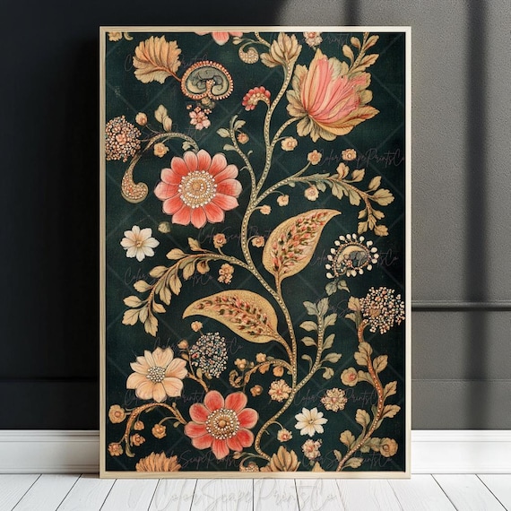 Indian Floral Art Print Mughal Floral Wall Art Traditional Indian