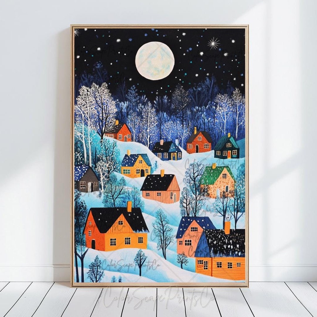 Christmas Village Wall Art Whimsical Winter Wonderland Christmas Wall ...