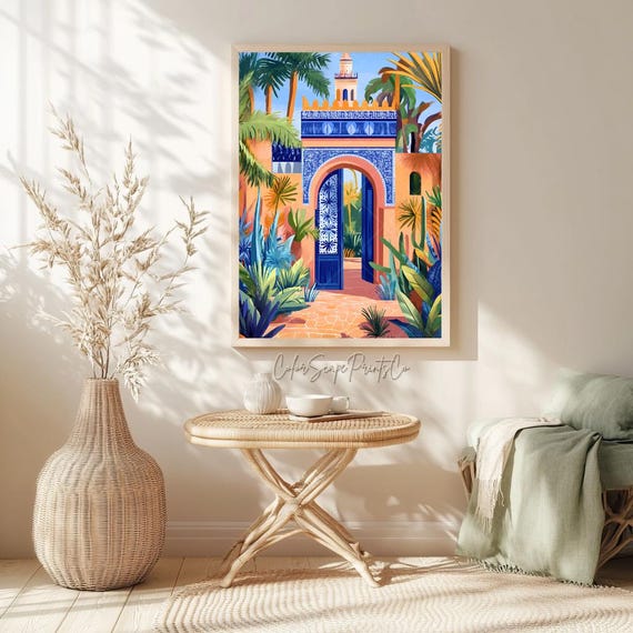 Moroccan Wall Art Print Colorful Mediterranean Painting Boho