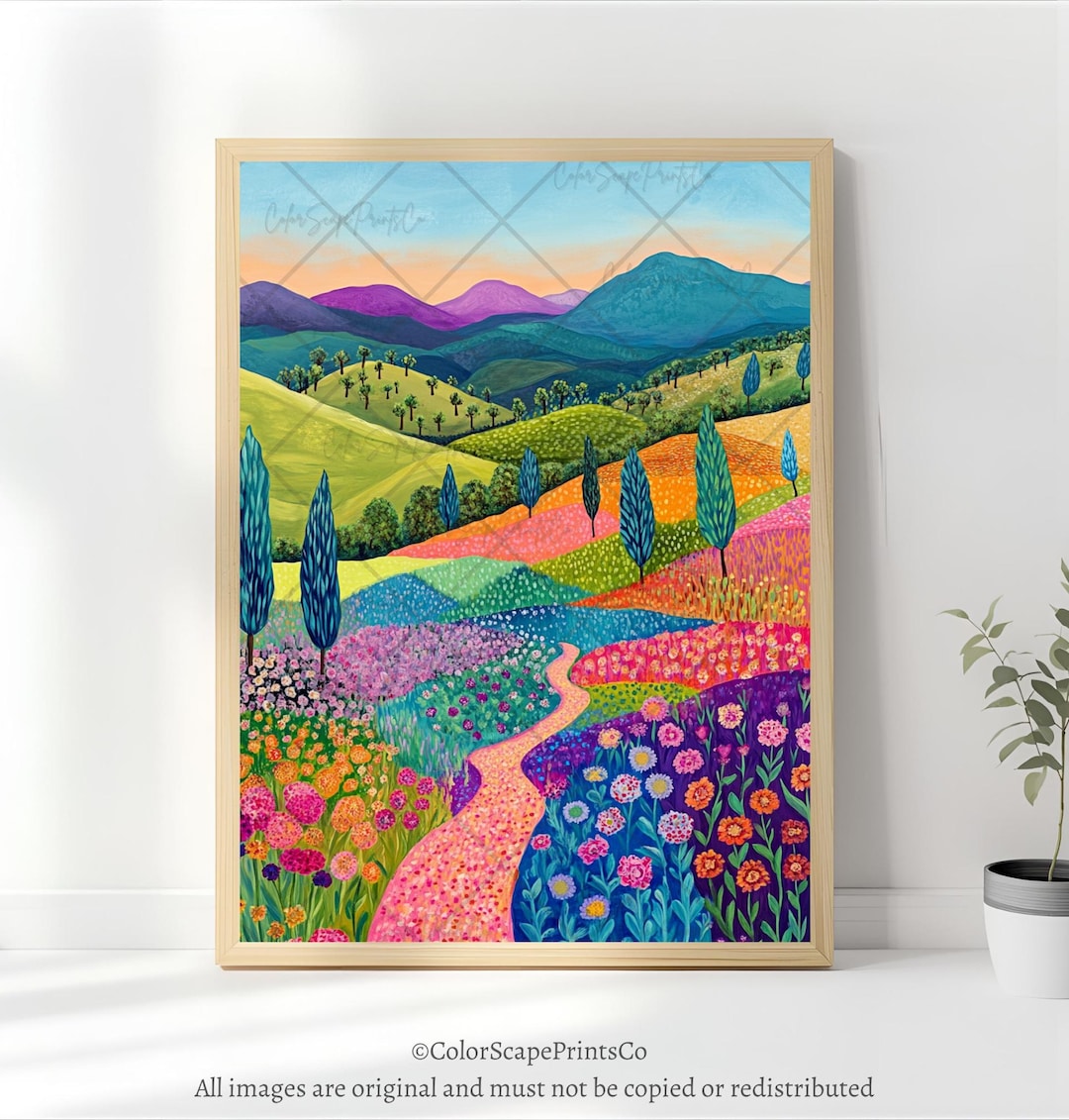 Vibrant Mountain Landscape Print Abstract Floral Landscape Art Sunset ...