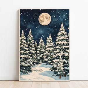 Christmas Tree Print Snowy Evergreen Landscape Christmas Pine Tree Christmas Printable Cottagecore Christmas Decor Christmas Forest Print