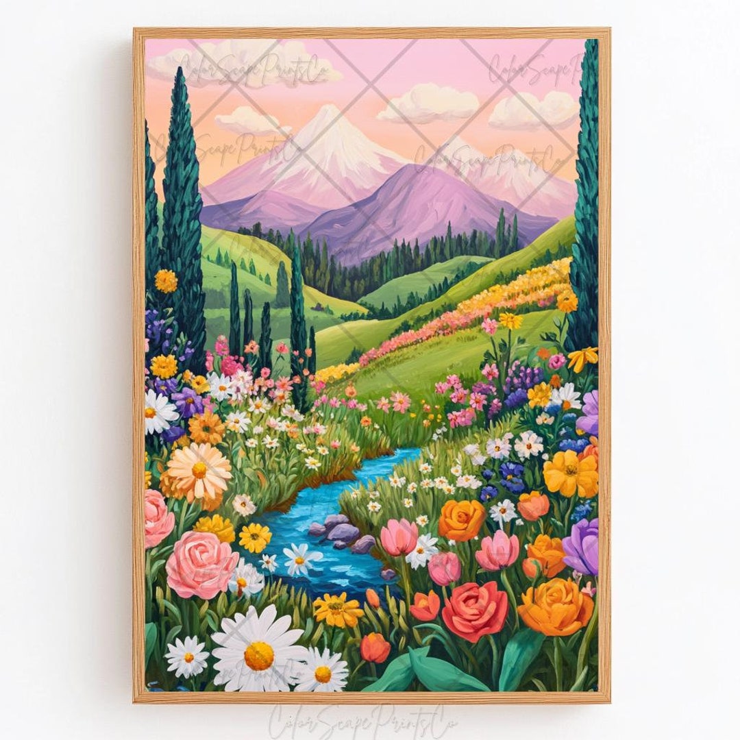 Wildflower Mountain Print Colorful Landscape Print Mountain Painting ...