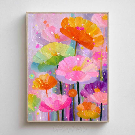 Bright Flowers Art Printable Modern Floral Botanical Art Whimsical