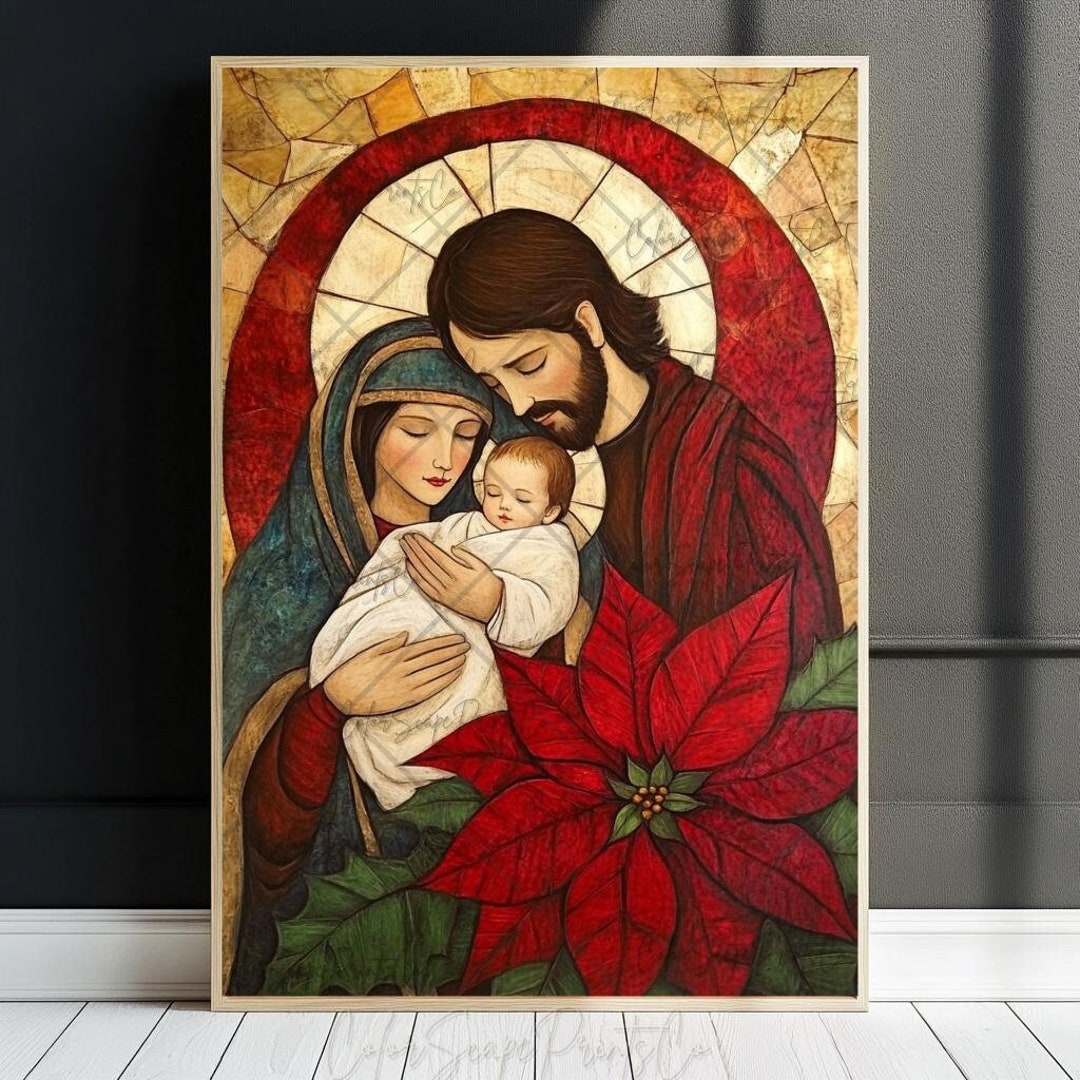 Holy Family Print Jesus Mary Joseph Painting Christian Wall Art ...