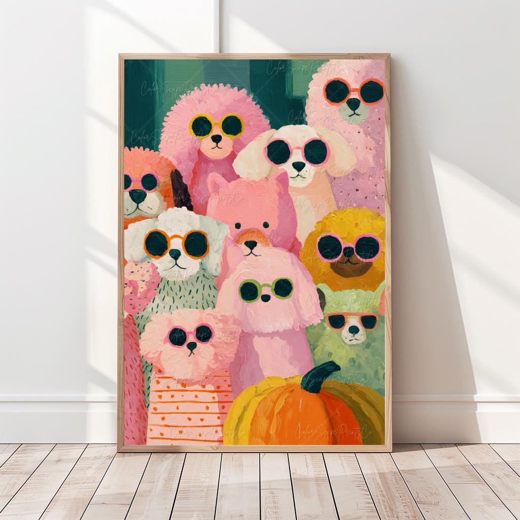 Funny Dog Wall Art Colorful Pastel Dog Painting Dogs Wearing