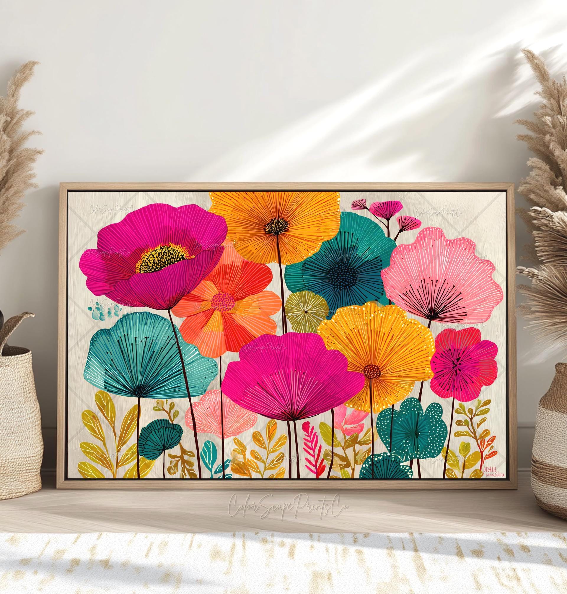 花と風景のアートプリント 渡辺芳文「花と風景」油絵・F8号 絵画買取・販売の小竹美術 その他