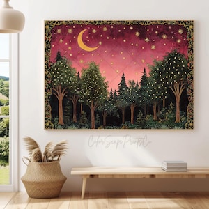 Moon and Stars Wall Art Enchanted Forest Firefly Painting Enchanted ...