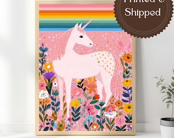 Decorazione murale per cameretta con unicorno, stampa con unicorno arcobaleno rosa, decorazioni per cameretta per bambine, decorazioni murali boho stravaganti per bambini, decorazioni per cameretta per bambine
