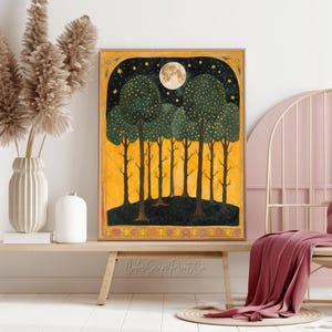 Moon & Stars Wall Art Magical Forest Print Enchanted Landscape Painting ...