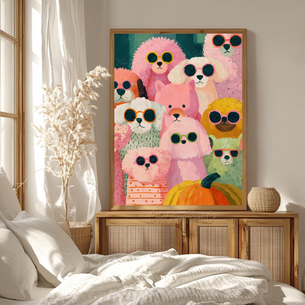 Funny Dog Wall Art Colorful Pastel Dog Painting Dogs Wearing